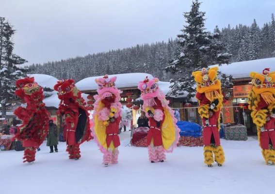肇庆醒狮在东北雪乡的精彩亮相