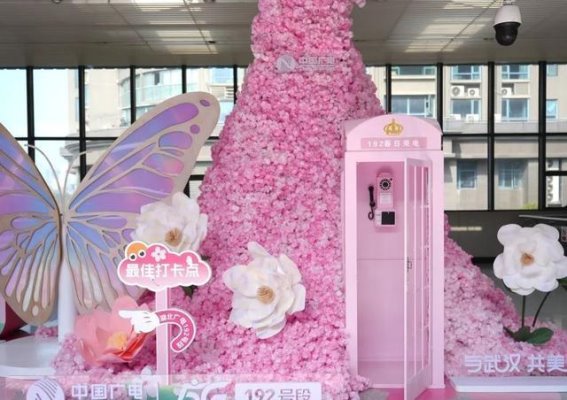 武汉地铁站的樱花“瀑布墙”与节日的惊喜